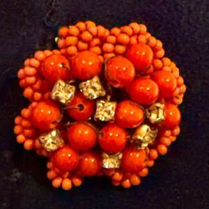 Vintage Original by Robert Orange red coral Beaded clip Earrings